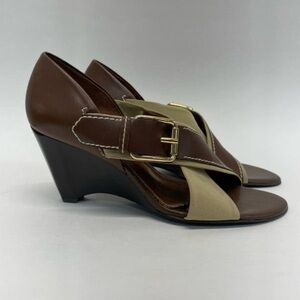 FRANCO SARTO SIZE 7 WOMEN'S‎ BROWN-TAN COLOR BLOCK WEDGE HEELS